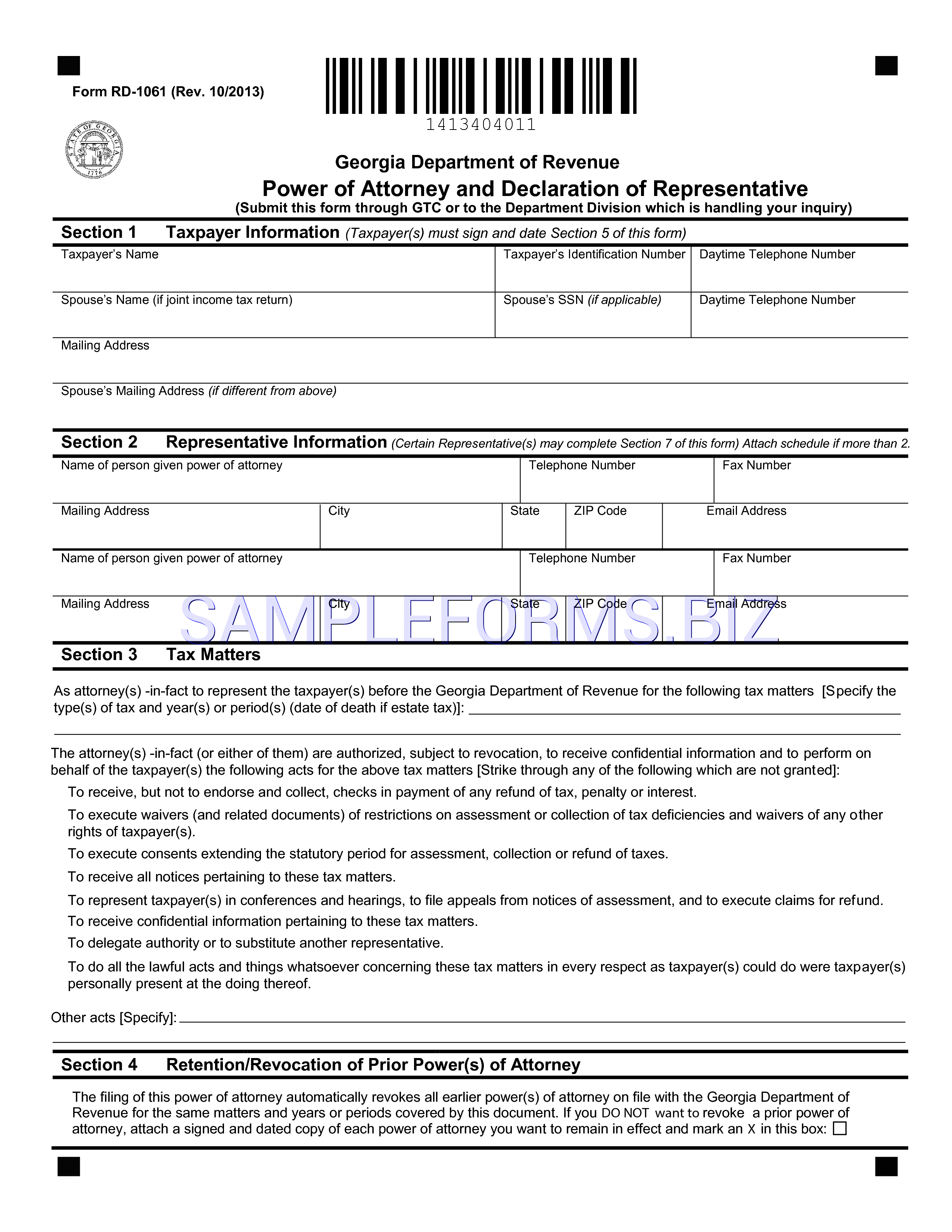 Preview free downloadable Georgia Tax Power of Attorney Form 1 in PDF (page 1)